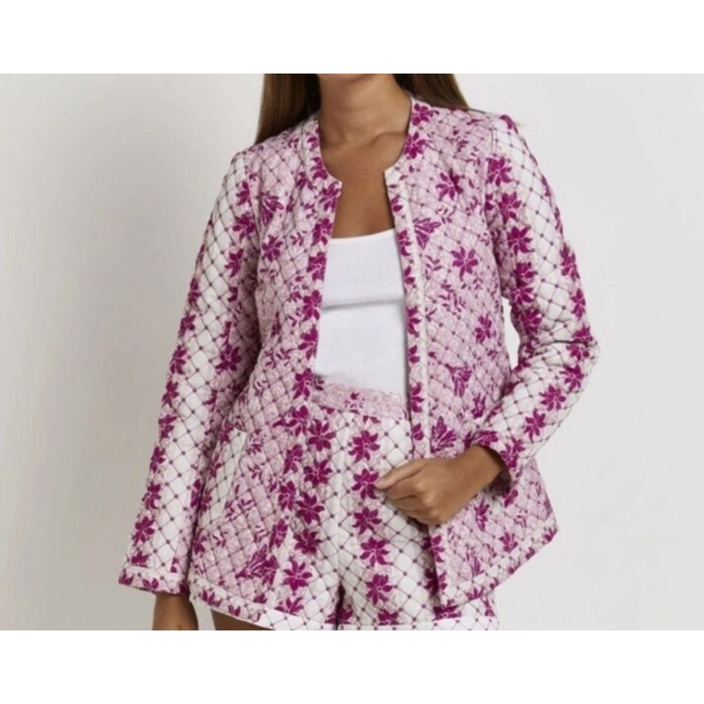 River Island Quilted Floral Jacket with pockets, Tie Waist & Matching Shorts